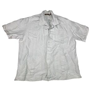 Cubavera Ramie Rayon Short Sleeve Guayabera Four Pocket Camp Shirt Mens XL Tan